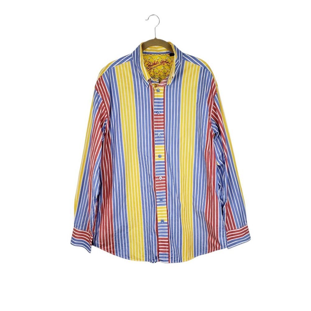Bugatchi Uomo Long Sleeve Button Up Shirt Primary Color Stripes Size Large